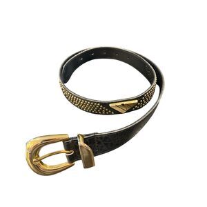 Vintage Newmark Edgy Leather Belt Black Silver Studded Gold Buckle 80s 90s Sz ML